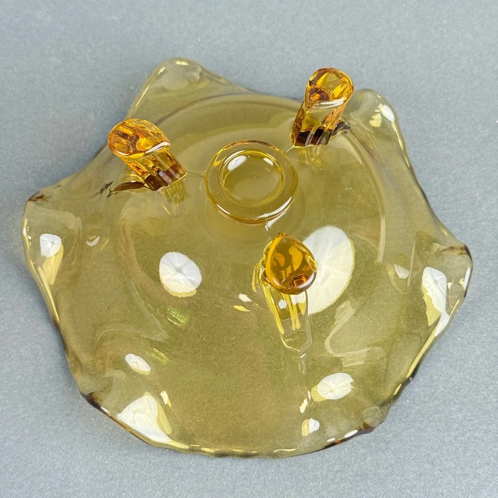 Amber Glass Ruffled Footed Bowl, Decorative Candy Dish Toy